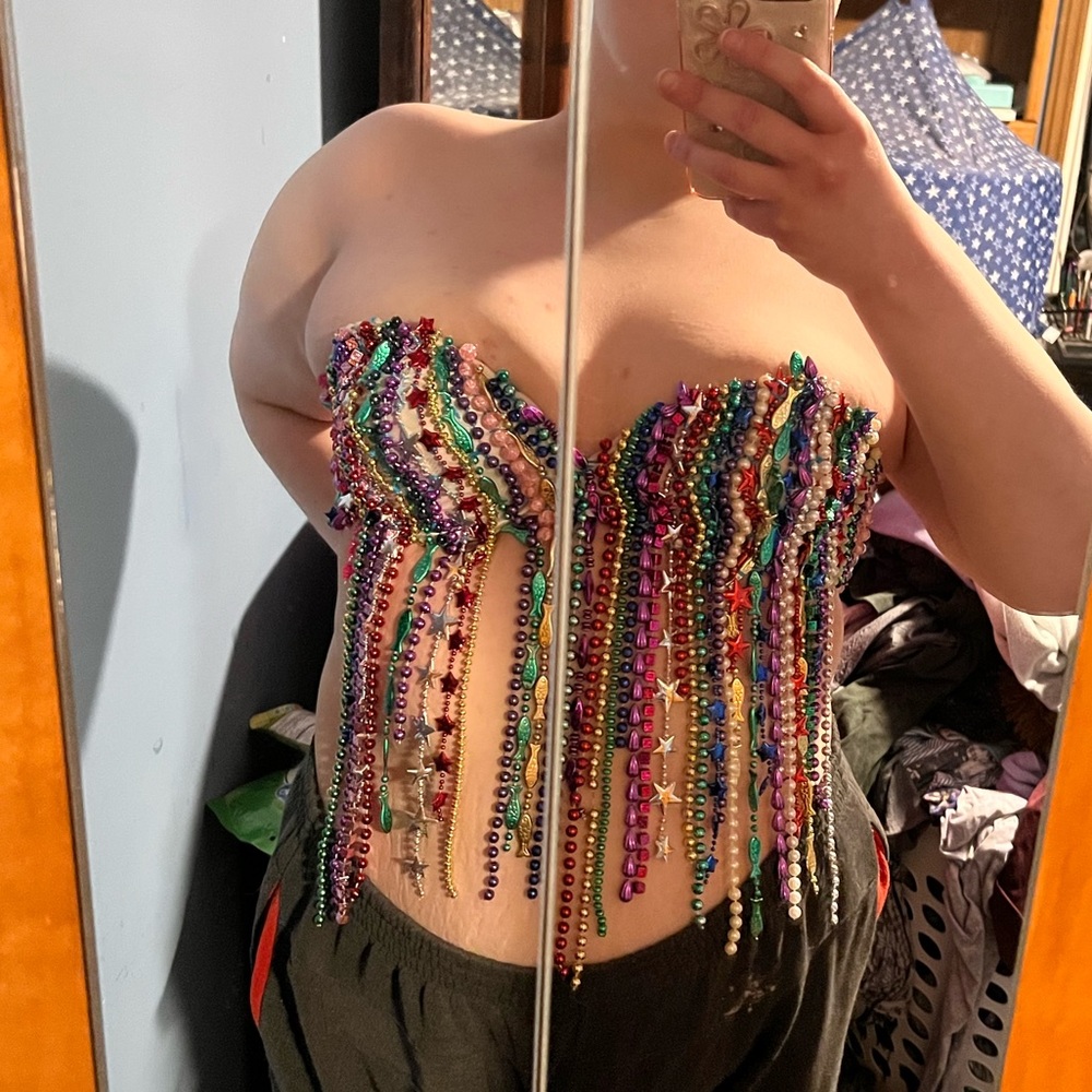 Mardi Gras beaded Pride Rainbow Bustier